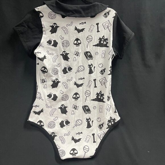 Little For Big Bodysuit Womens Large Halloween White Ghost Skull Moon - Picture 6 of 6